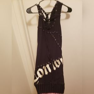 Do Denim black & gold mini dress punk goth club street wear bodycon Sz Small, XS